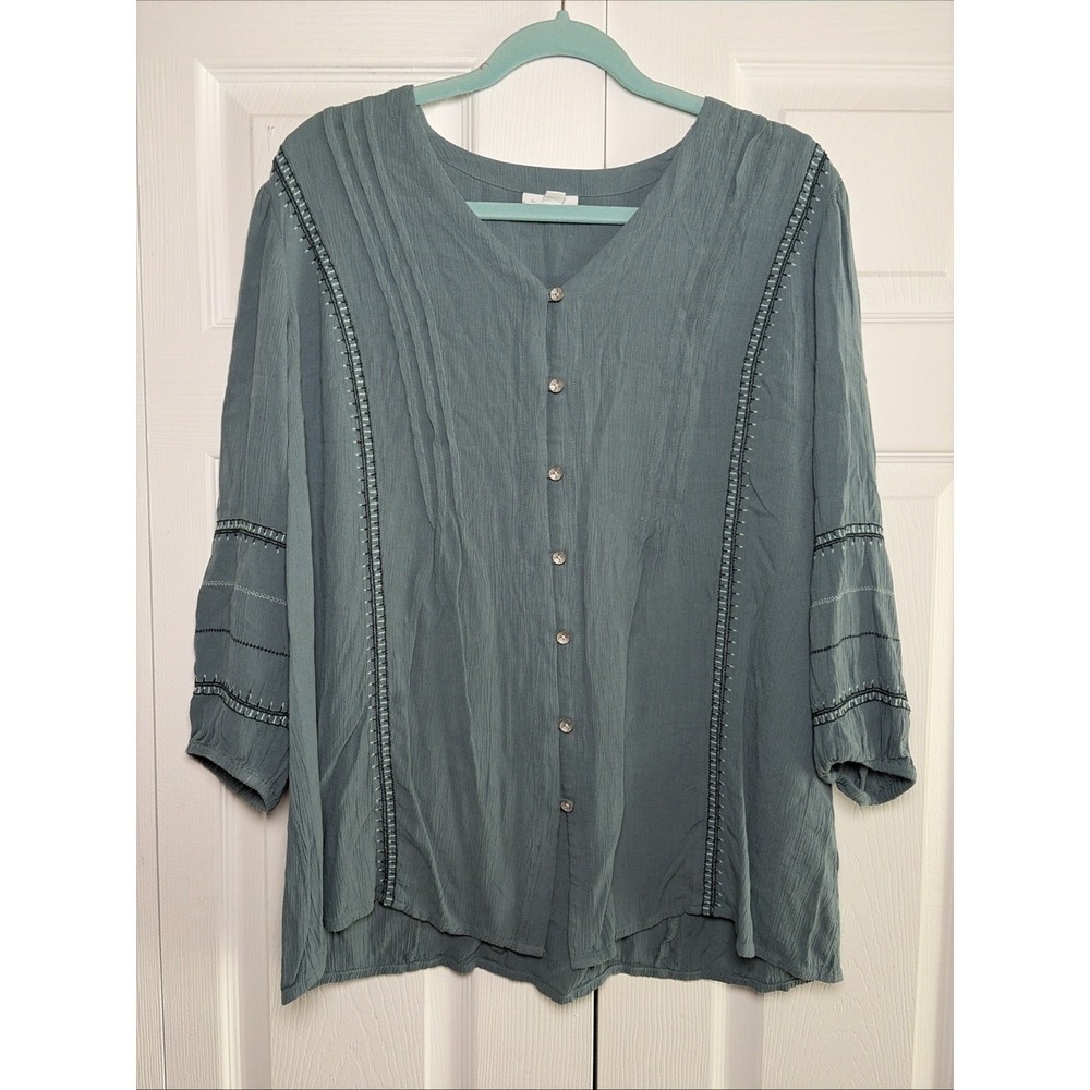 Northstyle Boho Embroidered Blouse Womens Size M Petite Blue Gauze Viscose Top